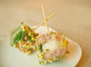 長いもと大葉とハムのカラフルピンチョス